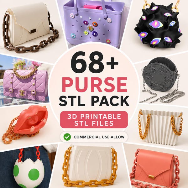 68+ Purse STL Bundle, 3D Printable Handbag Files, Fashion Bag STL Pack, Designer Purse Models, Commercial Use
