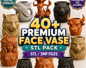40+ Premium Face Vase STL Bundle, Artistic Planter Pot Set, Modern Bust Flower Pot, Succulent Holder, 3D Print Files for Home Decor