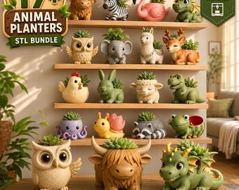 17+ Animal Planter STL Bundle, Cute Animal Pot Collection, Succulent Planter Files, 3D Print Decor, Commercial Use STL