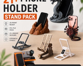 21+ Phone Holder STL Bundle, Mobile Stand 3D Print Files, Desk Organizer Dock Designs, Commercial Use Digital Download Pack