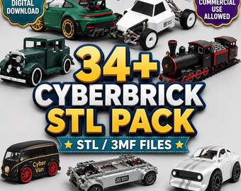 34+ Brick Vehicle STL Bundle | Buildable Car Train Truck Models | Modular Brick Style STL 3MF Files Commercial Use | Digital Download