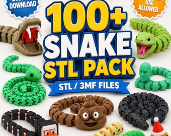 100+ Snake STL Bundle | Articulated Snake 3D Print Files | Flexi Snake Toys, Cobra Models, Fidget STL Pack Commercial License