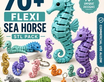 70+ Flexi Sea Horse STL Bundle, Articulated Seahorse 3D Print Files, Cute Marine Animal Models, FDM Resin STL Pack Commercial Use Allow