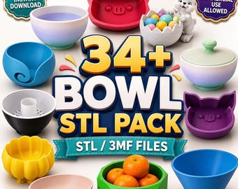 34+ Bowl STL Bundle | Decorative Bowl 3D Print Files | Fruit Bowl Candy Bowl Storage Bowl STL 3MF Commercial Use | Digital Download