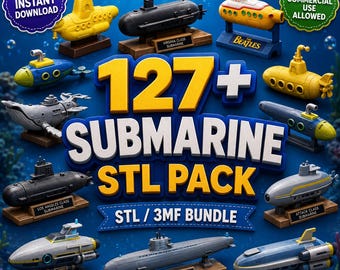 127+ Submarine STL Bundle, Submarine 3D Print Files, Naval Vessel Models, Underwater Vehicle STL Pack, Digital Download