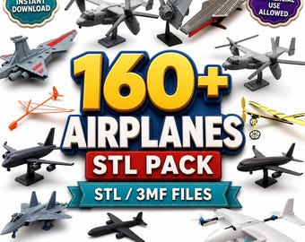 Paquete de más de 160 archivos STL de aviones / Archivos de impresión 3D de aeronaves / Avión de combate, helicóptero, avión comercial, paquete de archivos STL de aviones militares para uso comercial