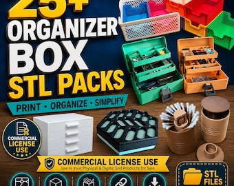 25+ Organizer Box 3D Printer STL Files Bundle | Commercial License Included | Printable Storage Solutions | Print and Sell Business