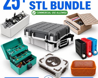 25+ Organizer STL Bundle, Storage Box and Desk Organizer 3D Print Files Collection, Commercial Use Digital Download Pack, Digital Download