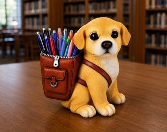 Cute Puppy Pen Holder STL File, Dog Desk Organizer 3D Print Model, Pencil Cup Holder, Office Decor, Digital Download 3MF