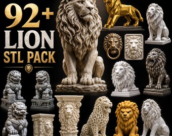 92+ Lion STL Pack Bundle | Premium 3D Lion Statues, Geometric Lion Head & Guardian Lion Print Files | Commercial Use Ready Digital Download