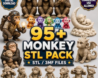 95+ Monkey STL Bundle | Cute Monkey 3D Print Files | Baby Monkey Figurines Collection STL 3MF Models Commercial Use