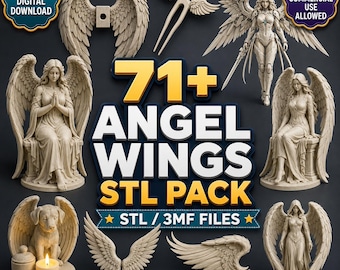 71+ Angel Wings STL Bundle | Angel Statue 3D Print Files | Guardian Angel Wings Models STL 3MF Commercial Use Digital download