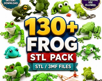 130+ Frog STL Bundle | Frog 3D Print Files | Articulated Frog, Tree Frog, Frog Keychain, Cute Frog STL Pack Commercial Use