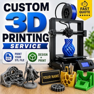 Puede incluir: Una impresora 3D negra con un carrete de filamento azul y un jarrón de celosía azul en la base. Al frente hay una pieza mecánica gris, una figura de guerrero, una placa negra, un portalápices amarillo de panal, un engranaje y un soporte verde.