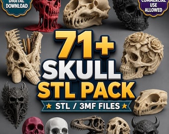 71+ Skull STL Bundle | Gothic Skull 3D Print Files | Decorative Skulls Skeleton Models STL 3MF Commercial Use | Digital Download