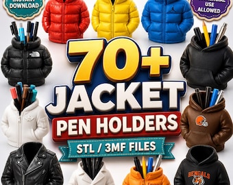 70+ Jacket Pen Holder STL Bundle | Hoodie Desk Organizer 3D Print Files | Jacket Pencil Holder STL 3MF Commercial Use