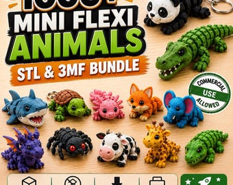 1000+ Mini Flexi Animals STL Bundle | Articulated 3D Print Files & 3MF | Print-in-Place Fidget Toys | Commercial Use Included Digital Files