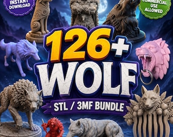 126+ Wolf STL Bundle, Wolf 3D Print Files, Fantasy Wolf Models, Wolf Statue STL, Werewolf Miniatures, STL 3MF Download
