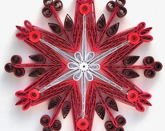 Paper Quilled Snowflake Wall Decor, Handmade Green Christmas Ornament, 3D Winter Mandala Art, Holiday Decoration, Unique Quilling Gift