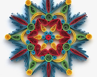 Paper Quilled Snowflake Wall Decor, Handmade Rainbow Christmas Ornament, 3D Winter Mandala Art, Holiday Decoration, Unique Quilling Gift