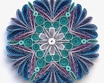 Blue Purple White Christmas Quilled Paper Snowflake Ornament 9cm Handmade Holiday Tree Decoration Winter Decor