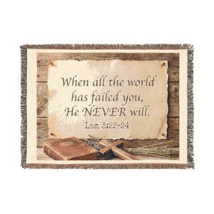Bible Verse Woven Blanket | Lamentations 3:22-24 Scripture Throw
