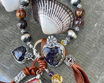 Navajo Pearls, Amethyst’s and Iolite Beaded Heart Bracelet