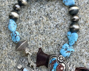 Golden Hills Turquoise, Navajo Pearls Boho Bracelet, Golden Hills Turquoise Artisan Button