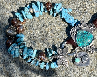 Golden Hills Turquoise and Opal Beaded Hummingbird Bracelet