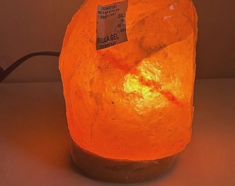 Natural Himalayan Pink Salt Lamp w/ Wooden Base & Power Cord Working