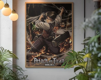 Attack On Titan Poster | Levi Ackerman Eren Yeager Wall Art | Scout Regiment Anime Print | Manga Decor Poster