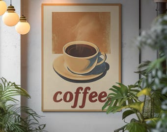 Coffee Poster | Vintage Café Wall Art | Cozy Coffee Lover Print | Kitchen Decor | Aesthetic Coffee Poster