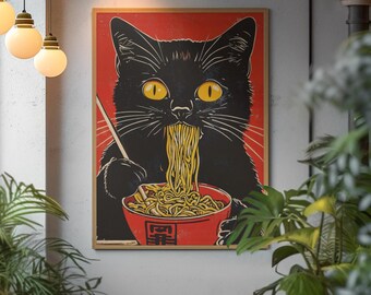 Japanese Cat Poster | Kawaii Cat Wall Art | Traditional Japan Print | Sakura Aesthetic Decor | Cute Animal Poster