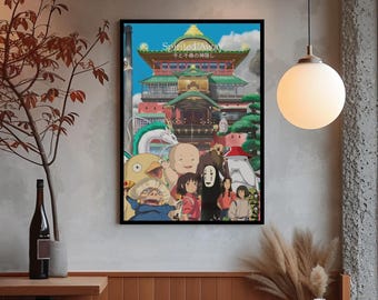Spirited Away Poster | Chihiro No-Face Haku Dragon Wall Art | Studio Ghibli Anime Print | Fantasy Movie Decor