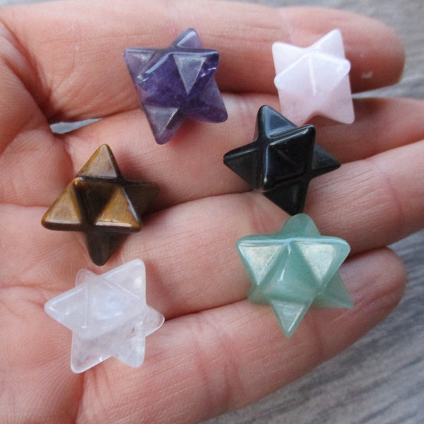 1 (One) Mini Merkaba Crystal, 1 inch Gemstone Star,  Tiger Eye Amethyst Rose Quartz Adventurine Onyx Quartz Chakra Stone, Metaphysical,