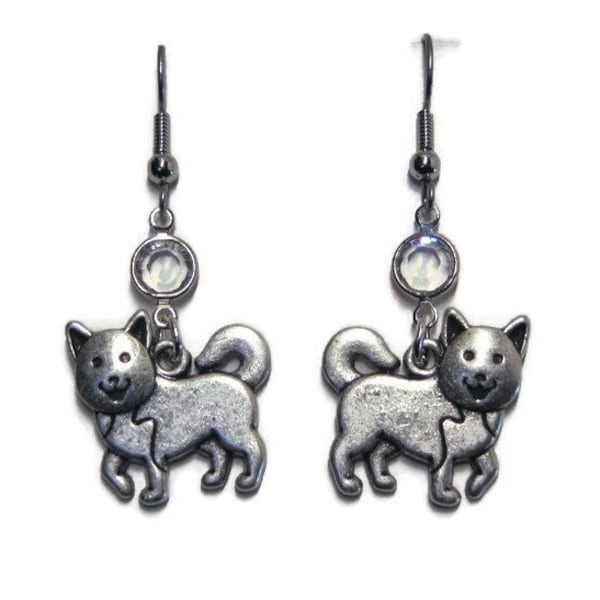 Siberian Husky Birthstone Earrings, Personalized Malamute Earrings, Working Sled Dog Jewelry, Animal Lover Charm, Hypoallergenic Ear hooks