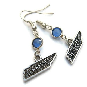 Tennessee Birthstone Earrings, Personalized Geography Earrings on Hypoallergenic Ear Hooks, US State Map Charms, Memphis Jewelry Gift
