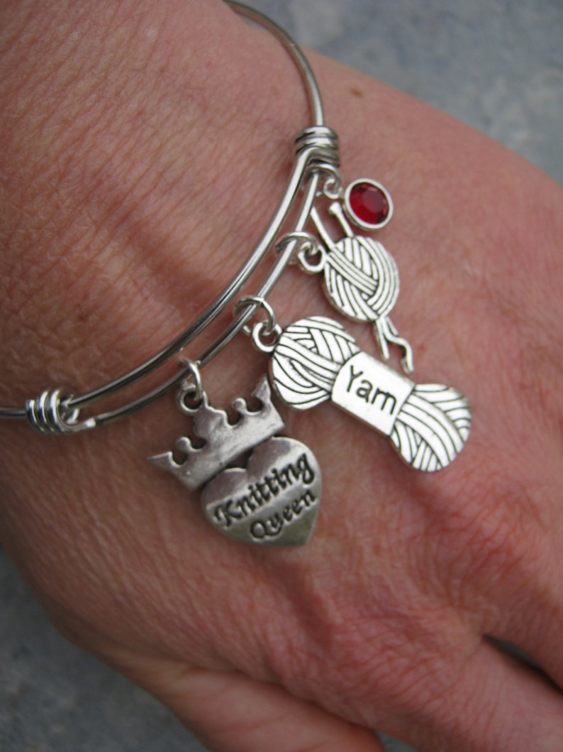 Yarn Charm Stainless Steel Expandable Bangle Bracelet Personalized Knitting Queen Bracelet Knitter Jewelry Knitting Needles