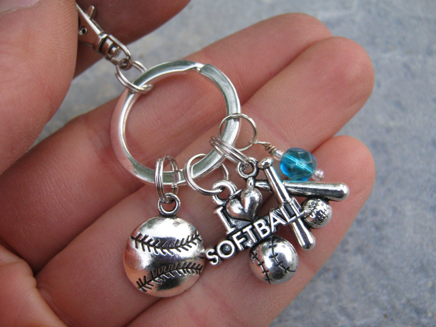 I Love Softball Keychain Softball Zipper Pull Personalized Etsy