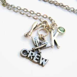 Personalized Crew Necklace, Rowing Team Jewelry, Designer Birthstone Crystal , Water Sports Necklace, Oars Pendant, Choose Your Length