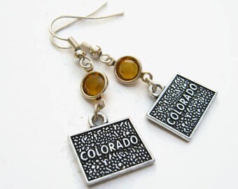 Colorado Birthstone Earrings, Personalized Geography Earrings, US State Earrings, Colorado Gift, Map Jewelry