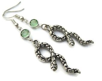 Boucles d’oreilles snake Birthstone, Boucles d’oreilles Reptile sur crochets d’oreille hypoallergéniques, Bijoux de charme personnalisés de serpents exotiques, Cadeau herpétologiste