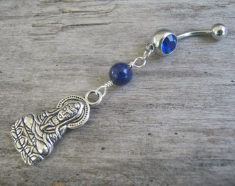 Anillo del vientre del Bodhisattva, joyería del ombligo de lapislázuli, perforación personalizada de la piedra de nacimiento, joyería del cuerpo budista, anillo del ombligo de Buda