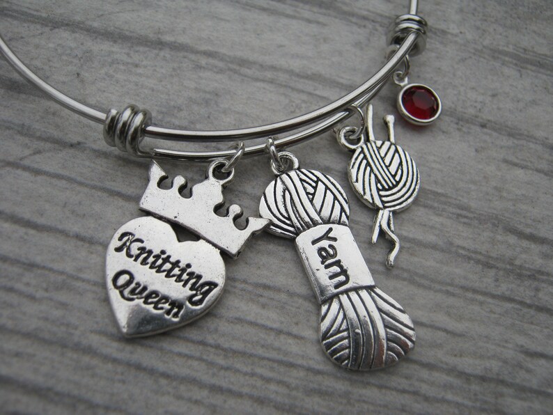 Yarn Charm Stainless Steel Expandable Bangle Bracelet Personalized Knitting Queen Bracelet Knitter Jewelry Knitting Needles
