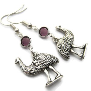Ostrich Emu Birthstone Earrings, Personalized Nature Earrings, Large Bird Earrings, Enmu Jewelry, Festival Wear, Hobby Farm Zoo Gift