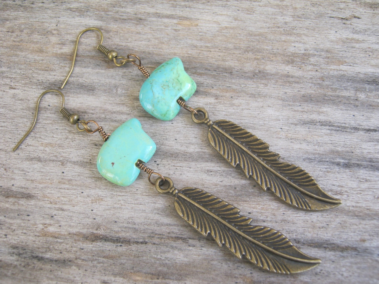 Feather Zuni Bear Earrings Turquoise Magnesite Earrings Etsy