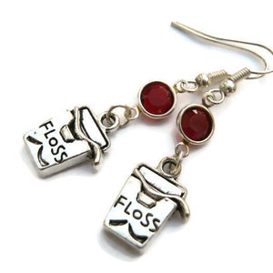 Dental Floss Birthstone Earrings, Dentist Earrings, Personalized Earrings, Dental Assistant, Hygienist Gift, Hypoallergenic Ear Hooks