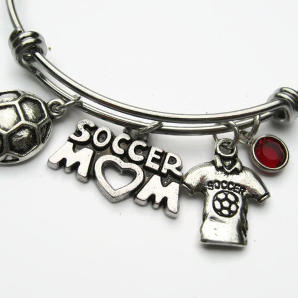 Personalized Soccer Mom Bracelet, Expandable Bangle Bracelet, Stainless Steel Bracelet, Sports Jewelry, Soccer Ball Jersey , Athletic Charm