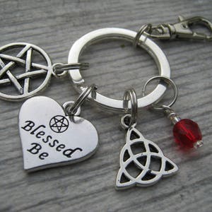 Blessed Be Keychain, Personalized Zipper Pull, Witch Accessory, Pentacle Keychain Lanyard, Triquetra Keychain, Heart Keychain, Pagan