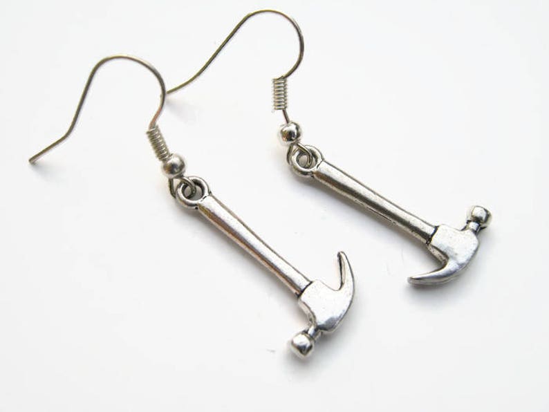Hammer Earrings Mechanic Earrings Antiqued Silver Earrings Etsy